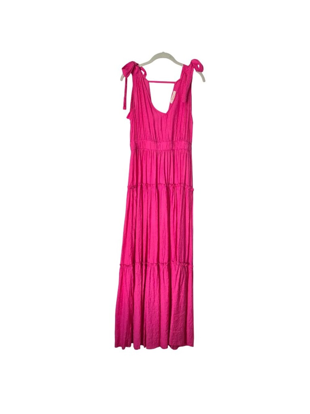 Fanco Fuschia Pink Tiered V-Neck Maxi Sun Dress Sz Large